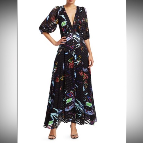 TANYA TAYLOR Ariela Burnout Striped Floral Stretch-Silk Maxi Dress WORN ONCE 4 - Picture 2 of 6